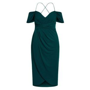 Emerald Green Off-The-Shoulder Midi Dress
